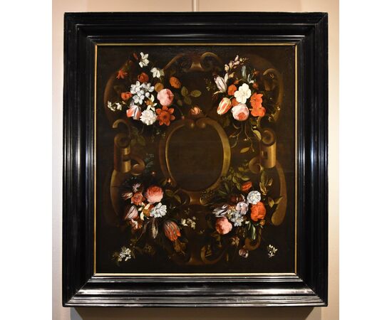 Ghirlanda di fiori con cartiglio, Frans van Everbroeck (Anversa, 1628 – Londra 1693) 