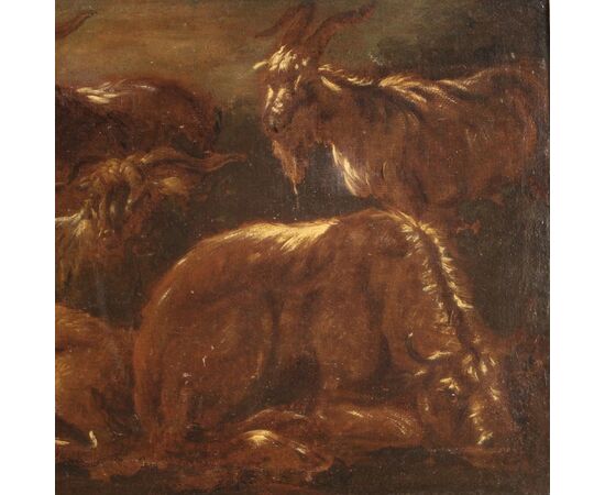 Italian painting landscape with goats from the second half of the 17th century