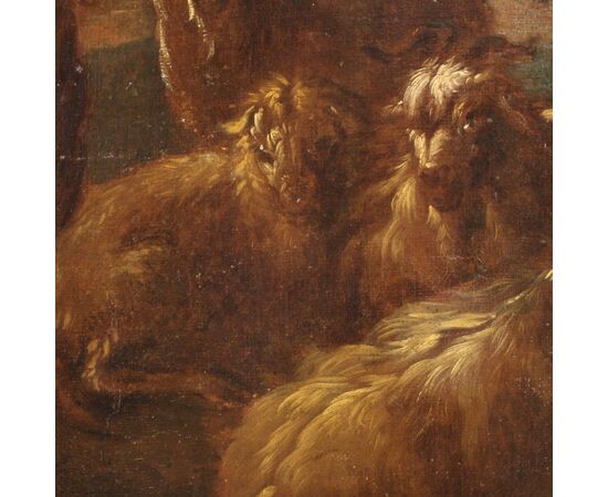 Italian painting landscape with goats from the second half of the 17th century