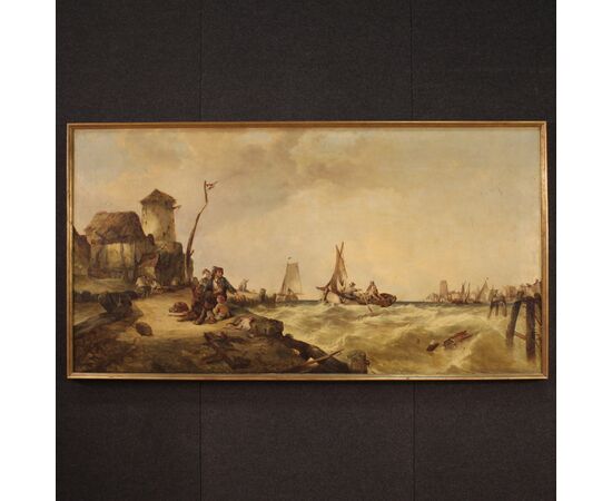 Flemish painting seascape from the second half of the 19th century