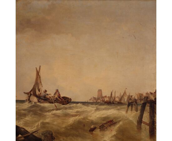 Flemish painting seascape from the second half of the 19th century