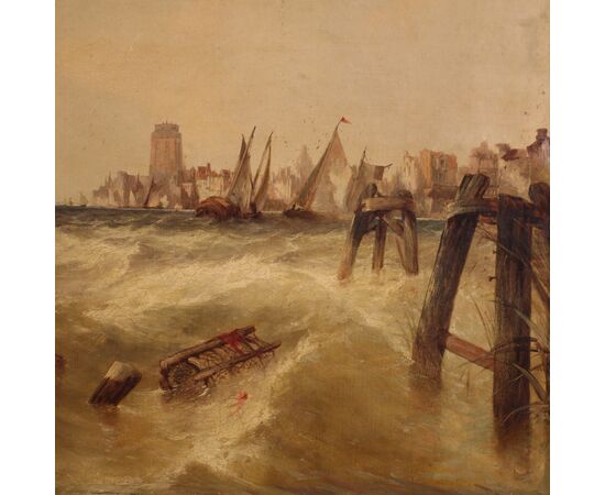 Flemish painting seascape from the second half of the 19th century