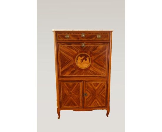 Antico secretaire francese del 1700 stile transizione in Bois de rose con intarsi