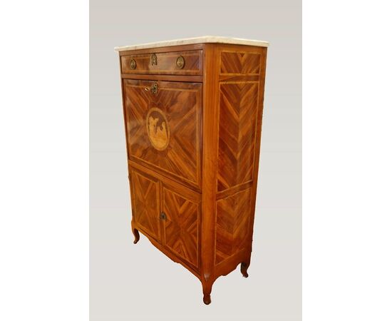 Antico secretaire francese del 1700 stile transizione in Bois de rose con intarsi