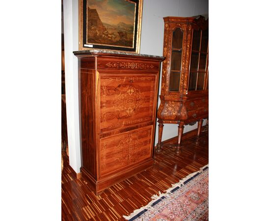 Secretaire francese stile Carlo X riccamente intarsiato in Palissandro metà 1800