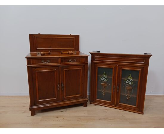 Credenza doppio corpo in noce - fine '800 - buffet - cristalliera - 103x52 cm!!!