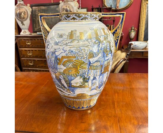 Antico vaso in maiolica a lustro Gualdo Tadino  art decò 1940  Manifattura mastro Giorgio H 38 L 32 