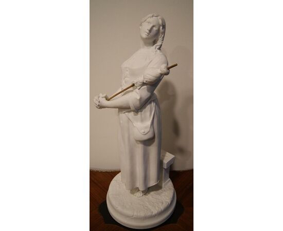 Antica scultura in porcellana biscuit del 1800 raffigurante giovane dama fanciulla 