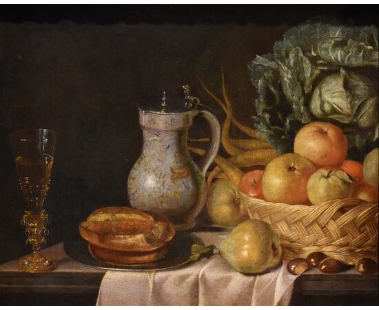 Natura morta con frutta, verdura e calice di cristallo, Hubert van Ravesteyn (Dordrecht 1638-1683) bottega/cerchia