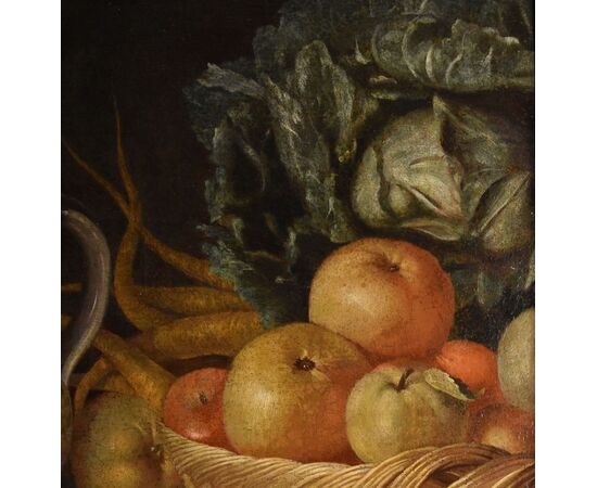 Natura morta con frutta, verdura e calice di cristallo, Hubert van Ravesteyn (Dordrecht 1638-1683) bottega/cerchia