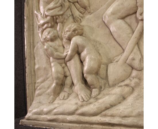 Bas-relief sculpture in plaster, Adam and Eve at work