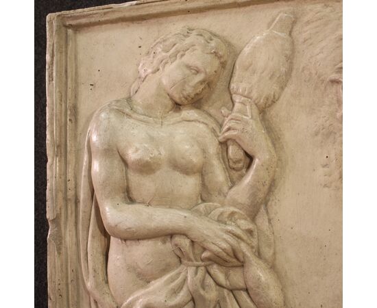 Bas-relief sculpture in plaster, Adam and Eve at work