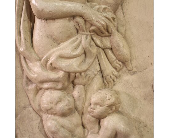 Bas-relief sculpture in plaster, Adam and Eve at work