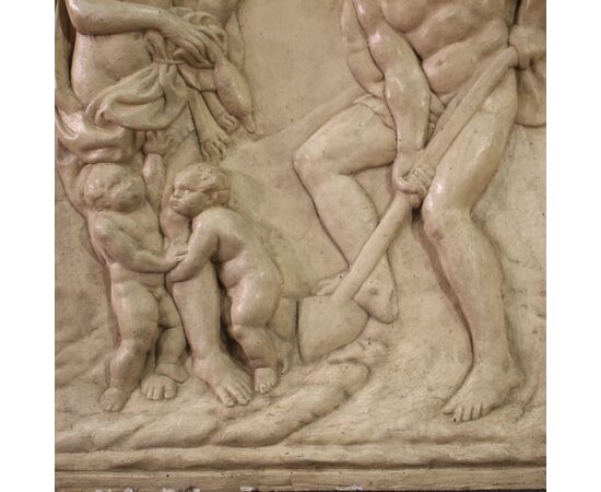 Bas-relief sculpture in plaster, Adam and Eve at work