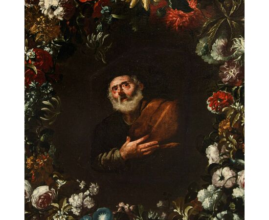 Scuola napoletana di XVII secolo, San Pietro con ghirlanda di fiori