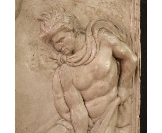 Bas-relief sculpture in plaster, Adam and Eve at work