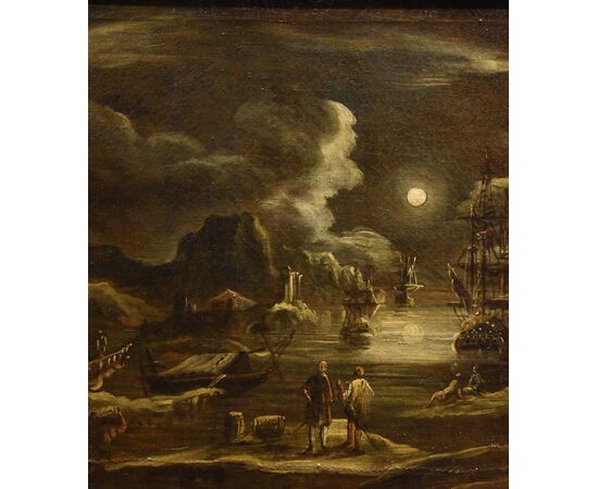 Veduta portuale al chiaro di luna, Giovanni Grevenbroeck, il Solfarolo (Paesi Bassi, 1650 ca. – Milano, post 1699)