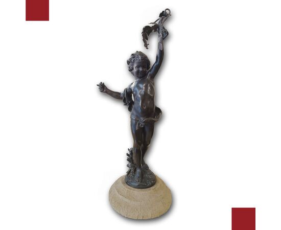 STATUETTA IN BRONZO DIONISO BAMBINO MOREAU FINE XIX SECOLO