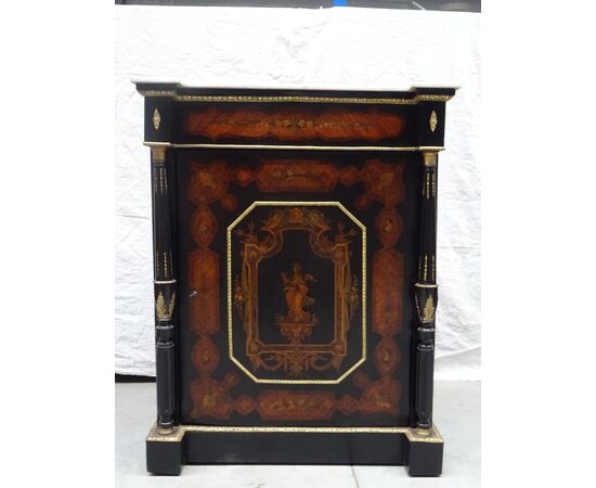 Credenza 1 anta intarsiata figure neoclassiche bronzi Napoleone III 1880 Francia