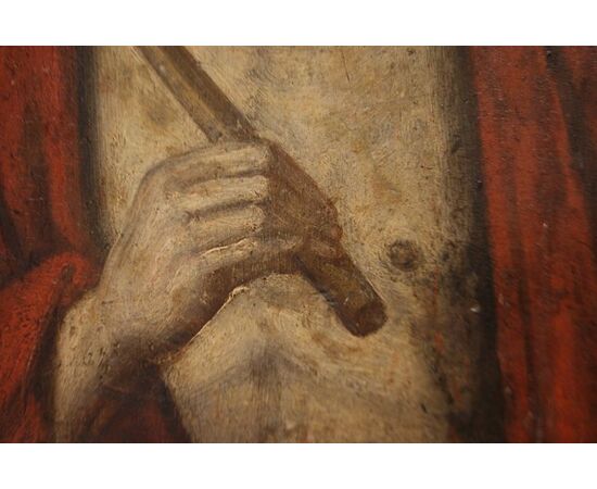 Antico dipinto su tavola francese del 1600 Raffigurante Cristo Gesù con splendida cornice antica