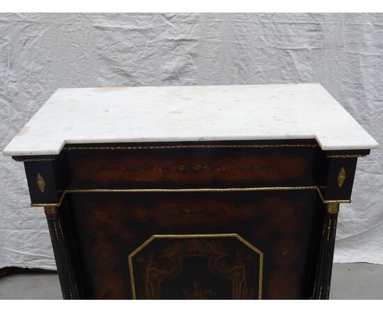 Credenza 1 anta intarsiata figure neoclassiche bronzi Napoleone III 1880 Francia