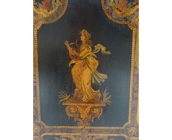 Credenza 1 anta intarsiata figure neoclassiche bronzi Napoleone III 1880 Francia