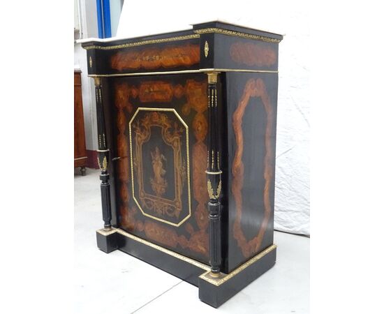 Credenza 1 anta intarsiata figure neoclassiche bronzi Napoleone III 1880 Francia