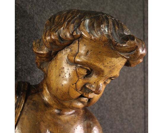 Great 19th century wooden cherub sculpture