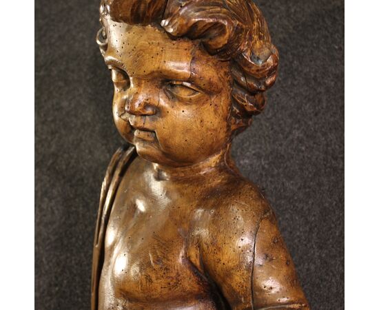 Grande scultura lignea putto del XIX secolo