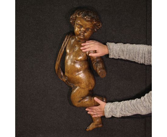 Grande scultura lignea putto del XIX secolo