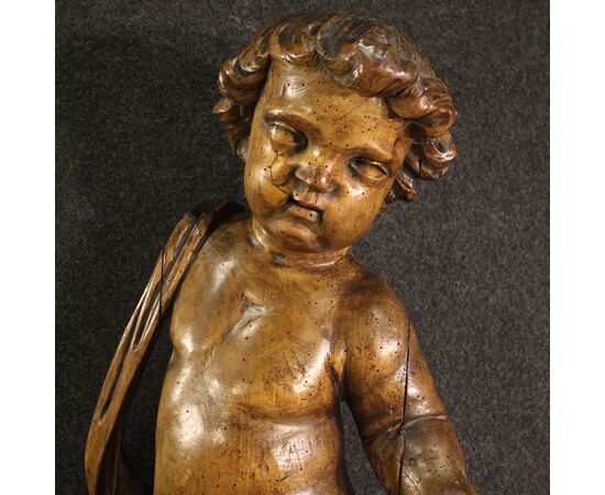 Grande scultura lignea putto del XIX secolo