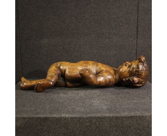 Grande scultura lignea putto del XIX secolo