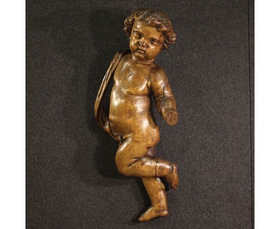 Grande scultura lignea putto del XIX secolo