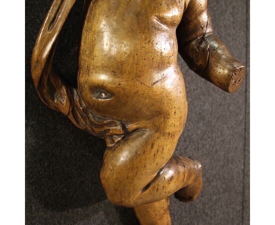 Grande scultura lignea putto del XIX secolo