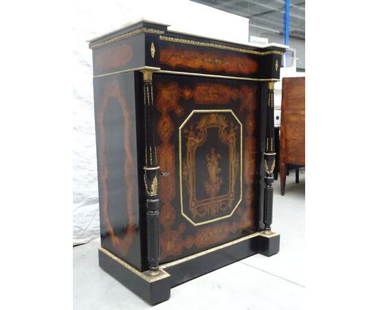 Credenza 1 anta intarsiata figure neoclassiche bronzi Napoleone III 1880 Francia