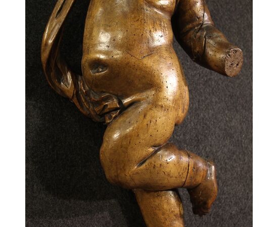 Grande scultura lignea putto del XIX secolo