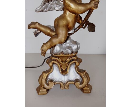 Coppia lampade con putti/angeli in legno dorato e argentato-candelieri-primi 900