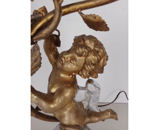 Coppia lampade con putti/angeli in legno dorato e argentato-candelieri-primi 900