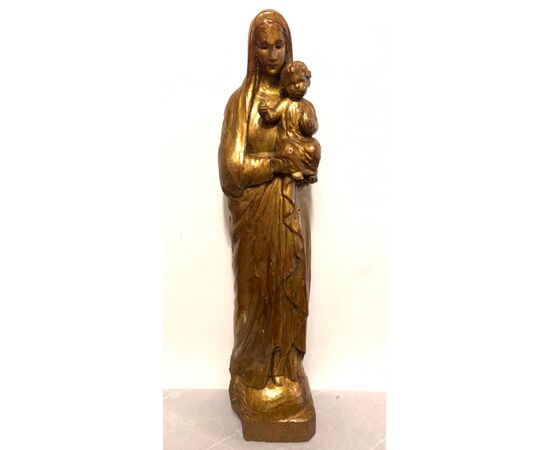 GOLDEN WOOD SCULPTURE &quot;MADONNA WITH CHILD JESUS&quot; - XIXth CENTURY     