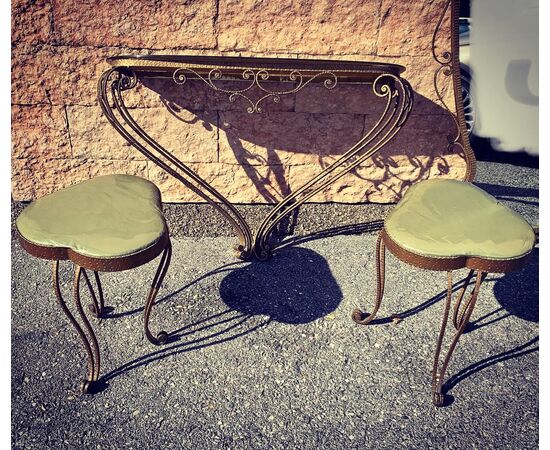 HALLWAY SET: CONSOLE, MIRROR AND PAIR OF STOOLS - PIER LUIGI COLLI STYLE     