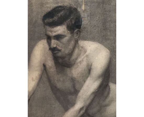 Charcoal drawing of male nude signed &quot;A. Peluzzi &quot;     