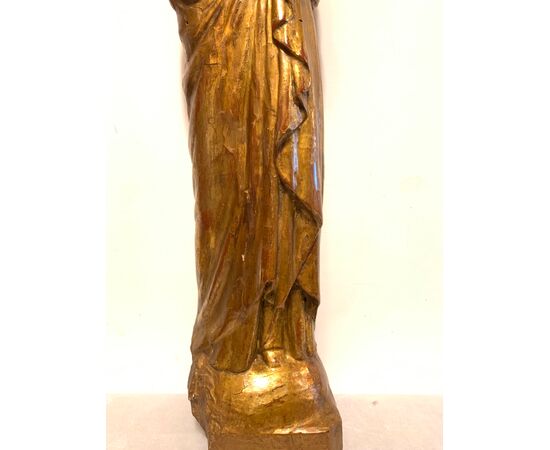 GOLDEN WOOD SCULPTURE &quot;MADONNA WITH CHILD JESUS&quot; - XIXth CENTURY     