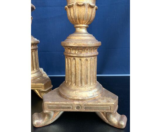 SERIES OF 4 GOLDEN WOODEN CANDLEHOLDERS - 19TH CENTURY     