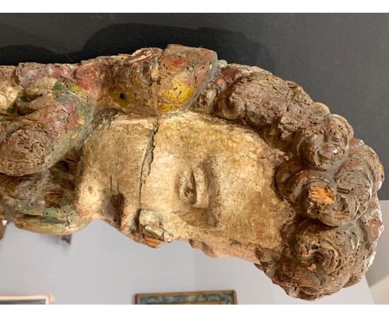 POLYCHROME WOODEN ANGEL HEAD - 17th CENTURY     