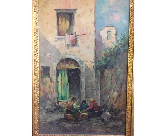 PAINTING &quot;EVERYDAY LIFE SCENE&quot;, SIGNED GS RENZI - BEGINNING OF &#39;900     