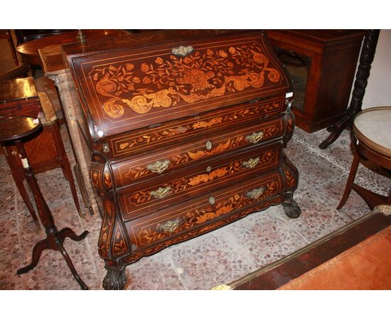 Ribalta Olandese Stile Chippendale del 1700 in Legno di Mogano