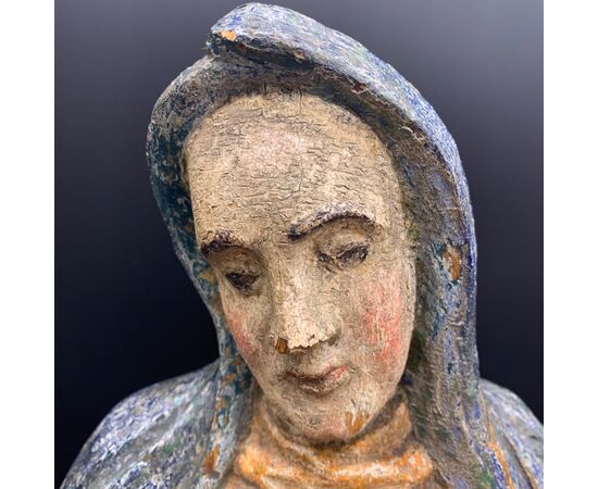 &quot;MADONNA ORANTE&quot; SCULPTURE IN POLYCHROME WOOD - XVI CENTURY.     