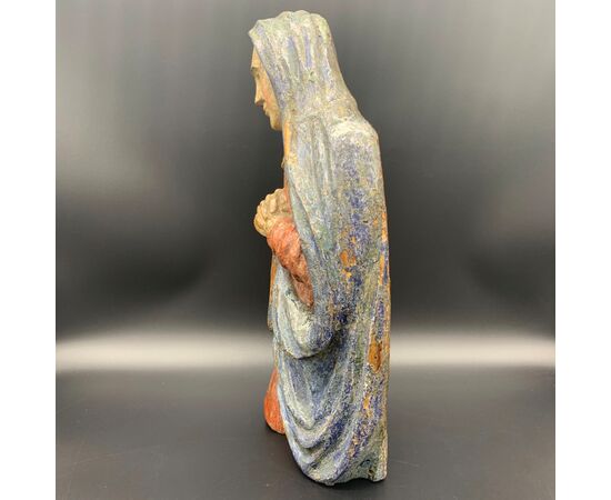 &quot;MADONNA ORANTE&quot; SCULPTURE IN POLYCHROME WOOD - XVI CENTURY.     