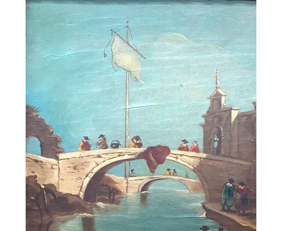 PAINTING ON A BOARD &quot;CAPRICCIO WITH BRIDGE AND FIGURES&quot;     