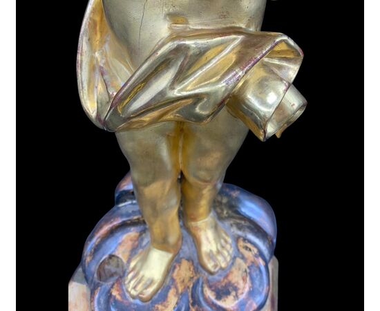 SCULPTURE OF ANGEL, PUTTO IN GOLDEN WOOD WITH GOLD LEAF - LUIGI FILIPPO     